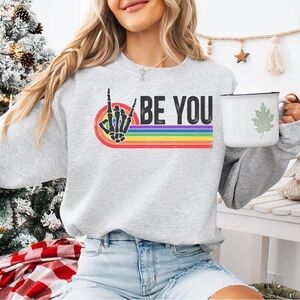 NWT ALLGOOD Artistry ‘Be You’ Skeleton Hand Rainbow Pride Sweatshirt Gray Sz Med
